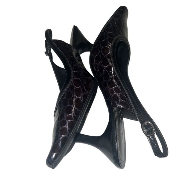 Liz Claiborne Bea Dark Blue Patent Leather Croc Embossed Slingback Heels Size 8 - Picture 7 of 10